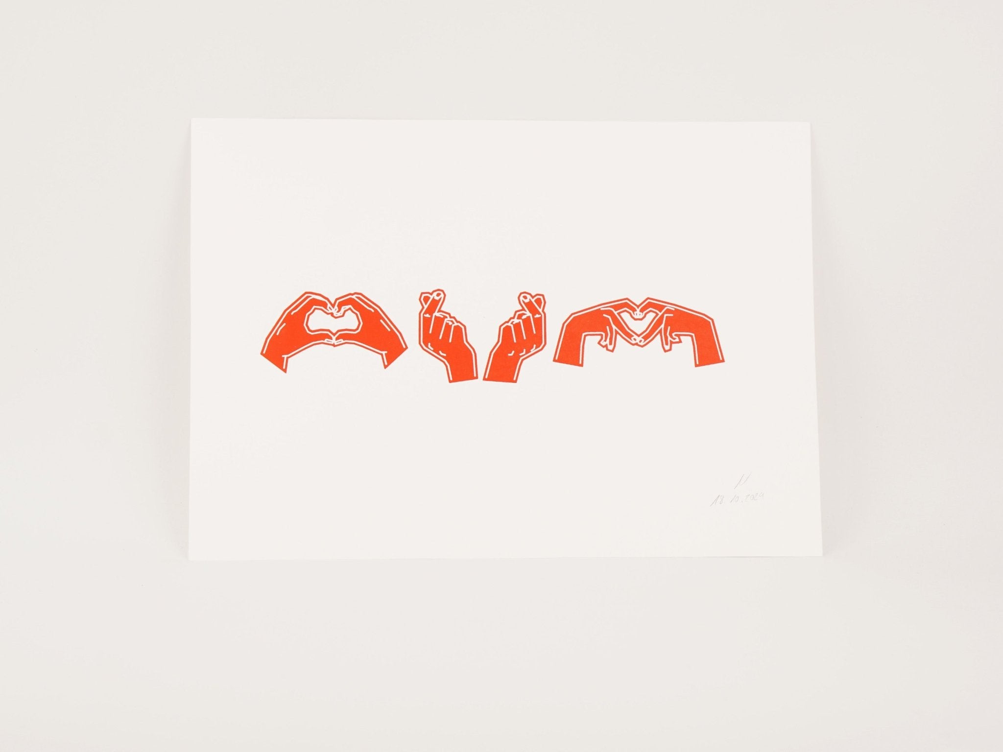 Siebdruck-Poster Herz-Handzeichen · DIN A3 · handsigniert · limitiert - Fisch & Farbe