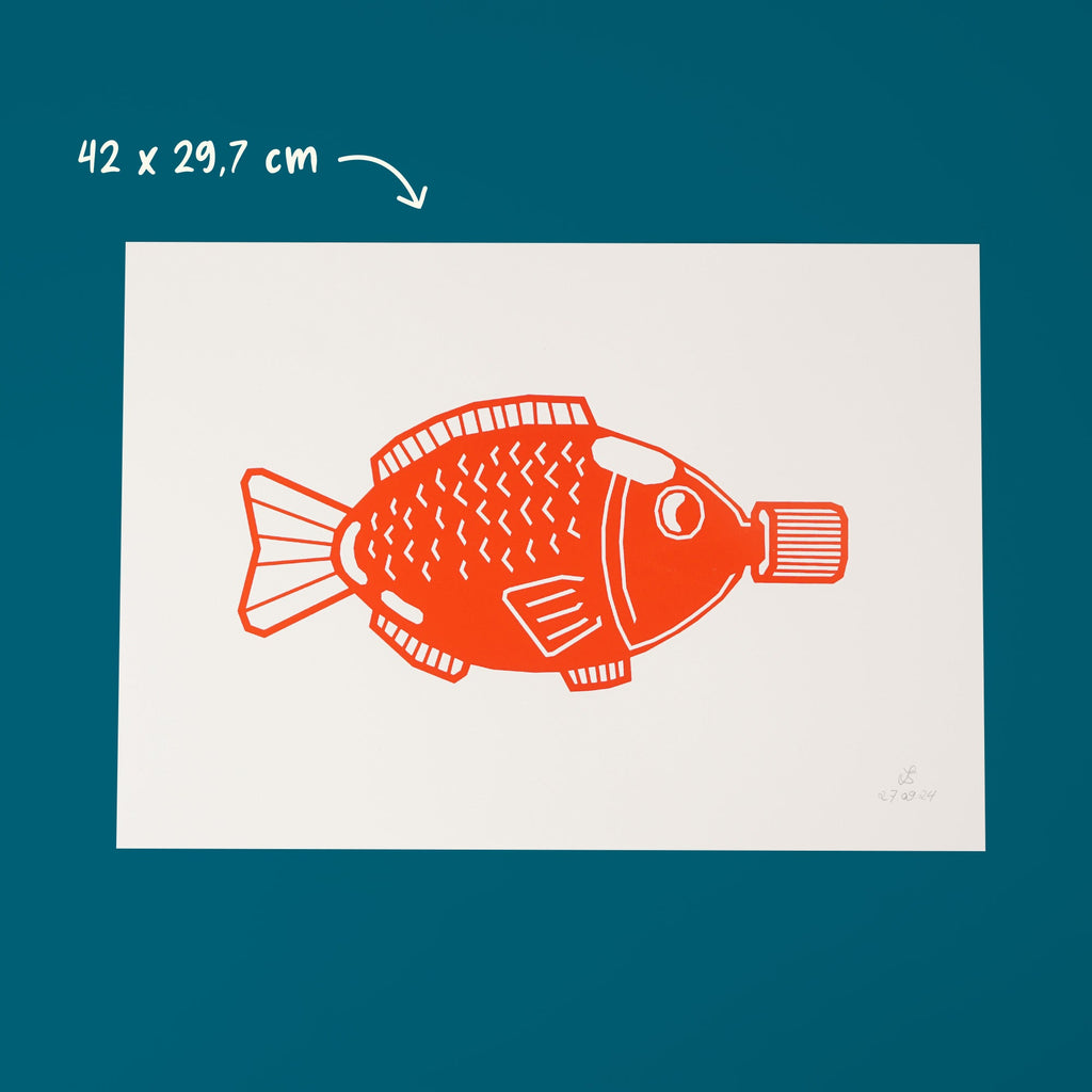 Soßenfisch Siebdruck-Poster DIN A3 handgedruckt limitiert – Fisch & Farbe