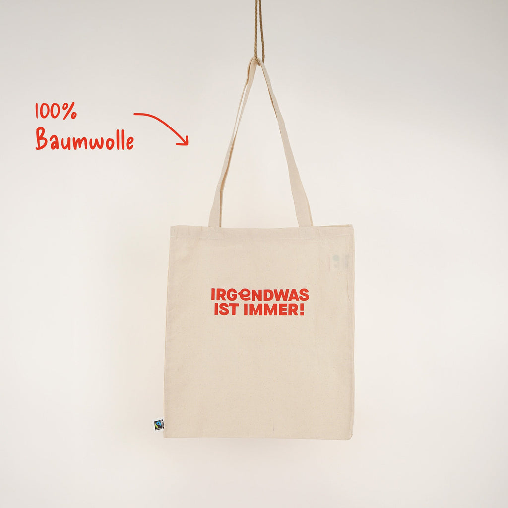 IRGENDWAS Siebdruck Tote Bag Fairtrade-Baumwolle handgedruckt – Fisch & Farbe