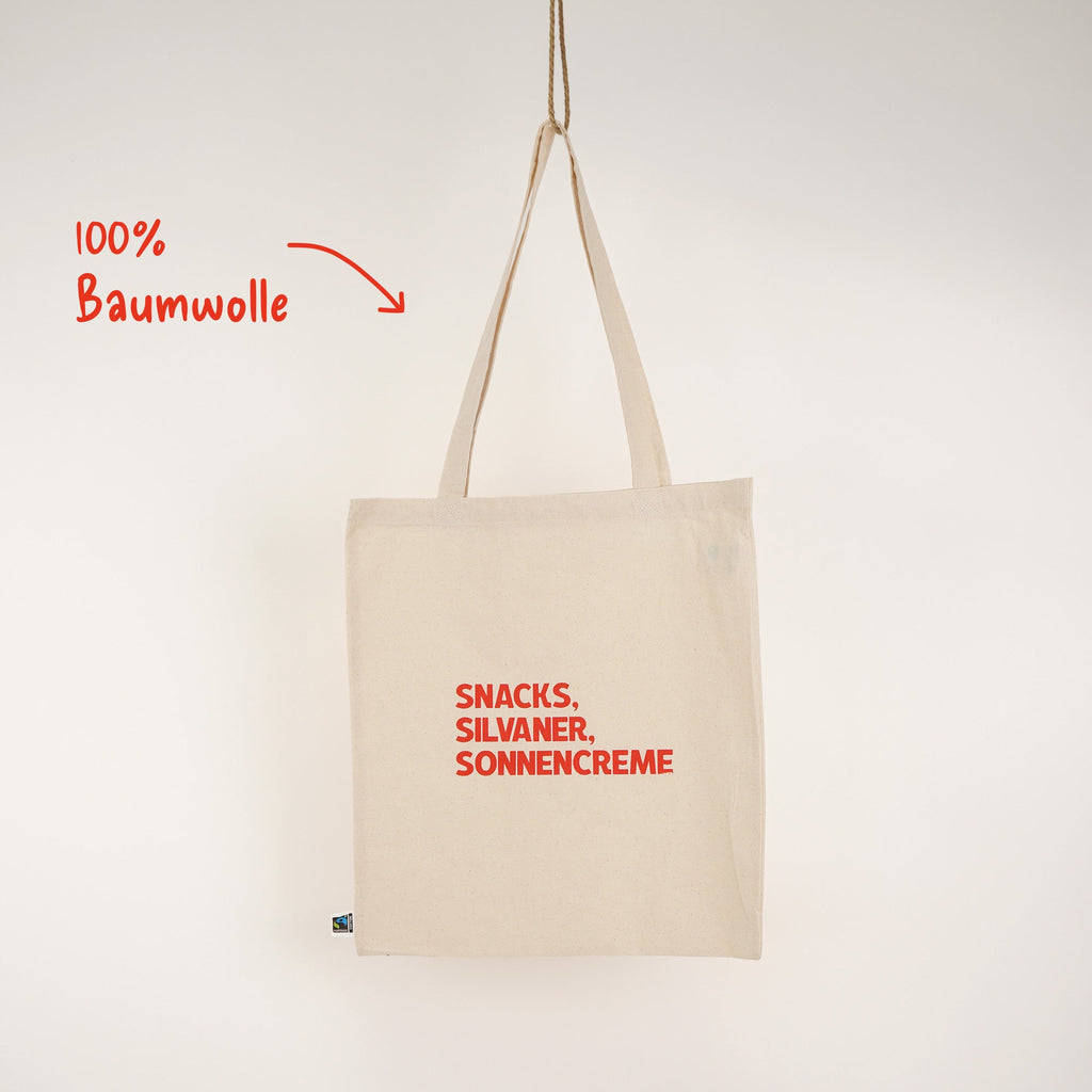 Snacks Silvaner Sonnencreme Siebdruck Tote Bag Fairtrade – Fisch & Farbe